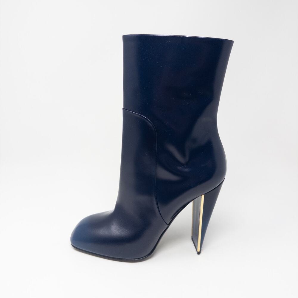 Louis Vuitton Blue Leather Boots Gold Trim Heel Size 37 EU 7 US